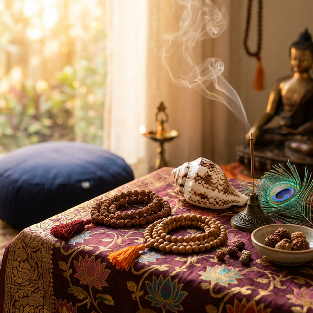 Sacred meditation items and japa mala beads